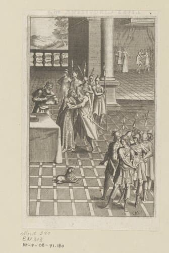 Meleander leest in een brief dat Argenis en Archombrote broer en zus zijn by Claude Mellan