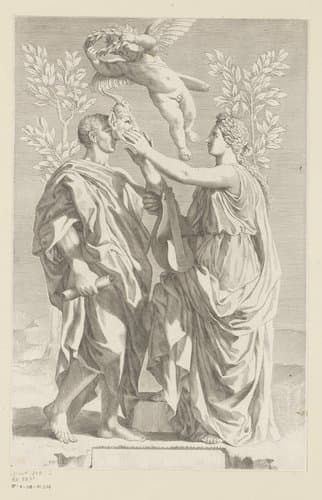 Muze zet Horatius een satyrmasker op by Claude Mellan