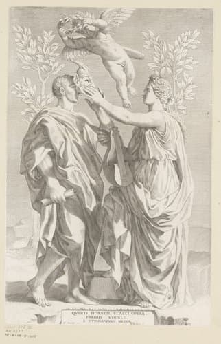Muze zet Horatius een satyrmasker op by Claude Mellan