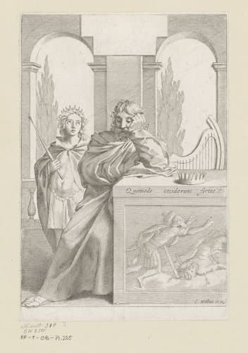 David leunend tegen een verhoging met bas-reliëf by Claude Mellan