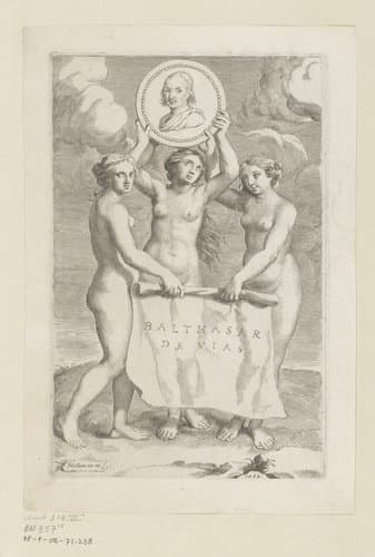 Drie Gratiën met een medaillon met het portret van Balthazar de Vias by Claude Mellan