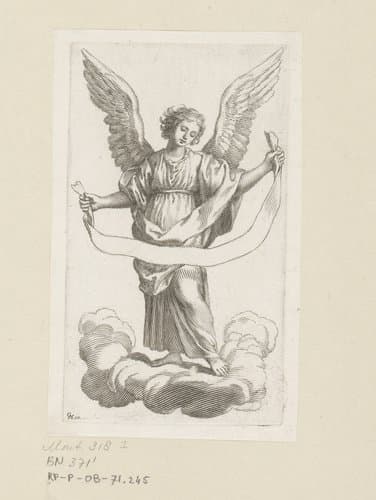 Engel staande op een wolk met banderol by Claude Mellan