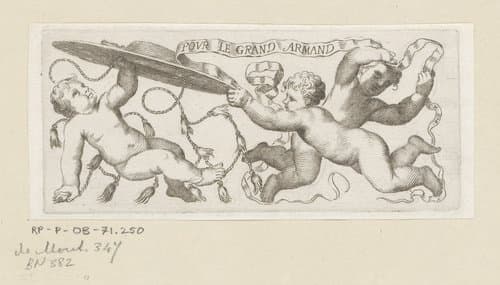 Drie putti met kardinaalshoed en band by Claude Mellan