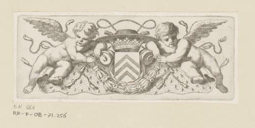 Twee putti bij het wapen by Claude Mellan
