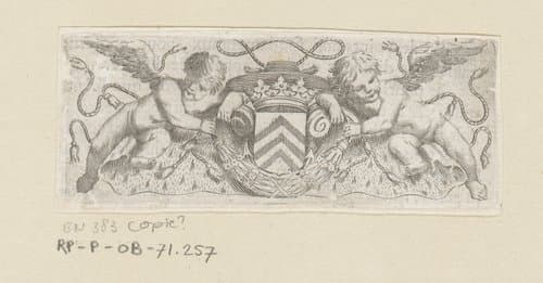 Twee putti bij het wapen, de kardinaalshoed en mantel van kardinaal Richelieu