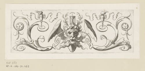 Vignet met het hoofd van de Tijd (Chronos) met daarop een zandloper by Claude Mellan