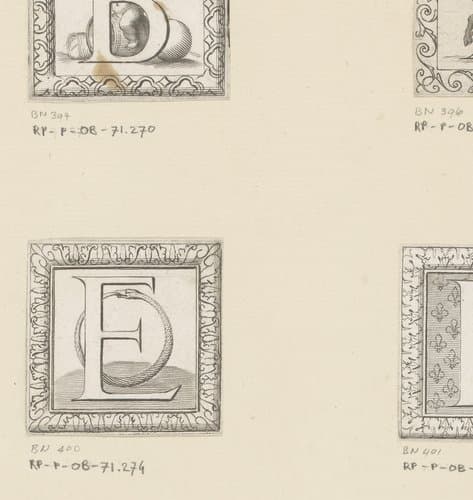 Letter E met ouroboros by Claude Mellan