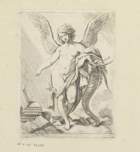 Staande engel met stapel boeken by Claude Mellan