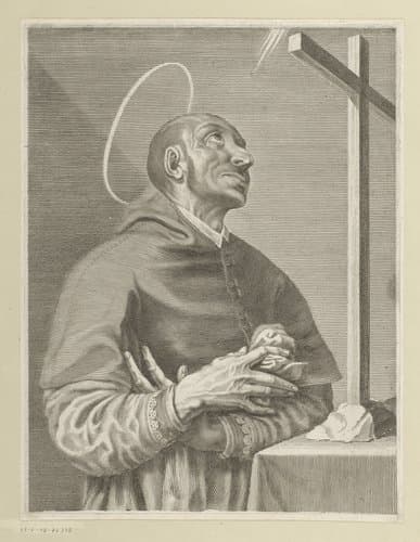 Heilige in aanbidding voor het kruis by Claude Mellan