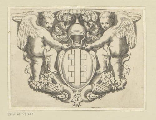 Twee putti bij een wapenschild by Claude Mellan