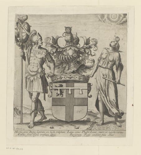 Mars en Luna naast een helm met kat by Claude Mellan