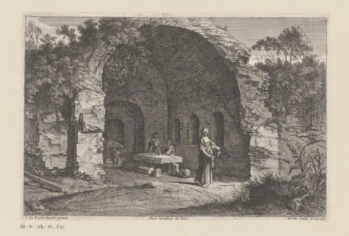 Gezicht op een gewelf van de fontein Ninfeo d'Egeria by Jean Morin