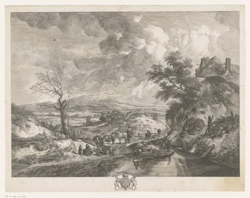 Landschap met houtsprokkelaars by Jean Moyreau