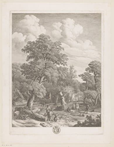 Verschillende figuren in een bos met twee huizen by Jean Moyreau