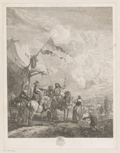 Ruiters en overige figuren bij een tent by Jean Moyreau