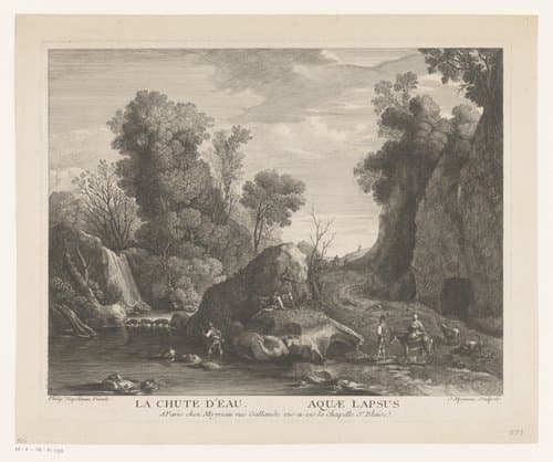 Figuren in een landschap met waterval by Jean Moyreau
