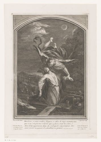 Christus geknield op het kruis door engel ondersteund by Jean Moyreau