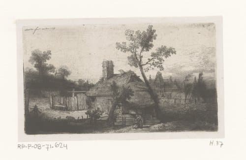 Gezicht op boerenerf en dorp by Jean Pierre Norblin de la Gourdaine