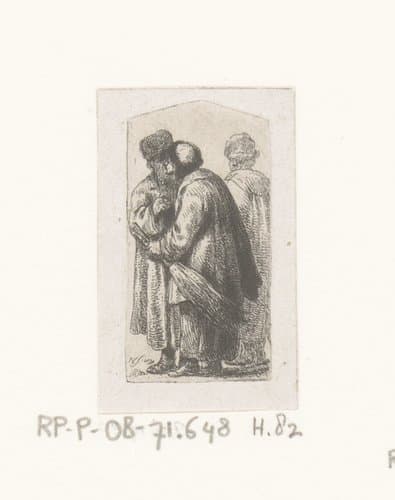 Drie mannen waarvan één met korte bezem by Jean Pierre Norblin de la Gourdaine