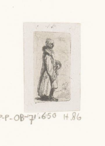 Staande man in lange bontmantel by Jean Pierre Norblin de la Gourdaine
