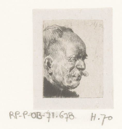 Kop van kalende man met snor by Jean Pierre Norblin de la Gourdaine