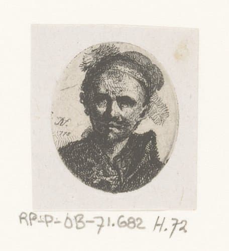 Kop van man met muts en afstaande kraag by Jean Pierre Norblin de la Gourdaine