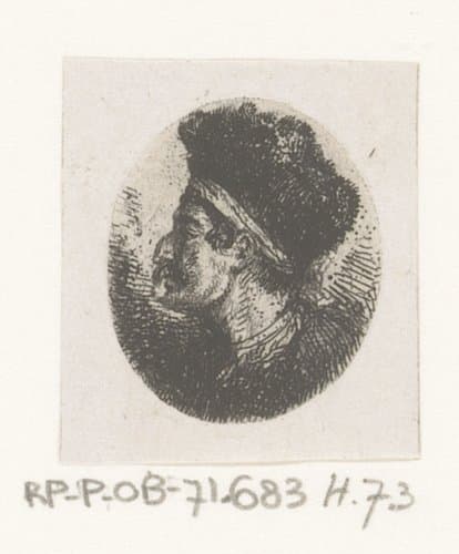 Kop van man met gekromde neus met bontmuts by Jean Pierre Norblin de la Gourdaine