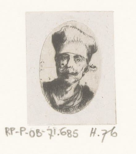 Kop van man met snor en witte muts by Jean Pierre Norblin de la Gourdaine