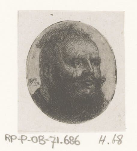 Kop van grote man met snor en baard by Jean Pierre Norblin de la Gourdaine