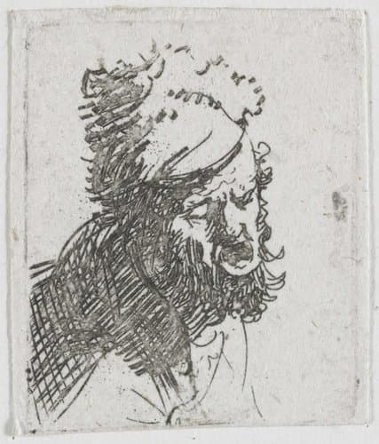 Head of a man in a fur cap by Rembrandt van Rijn