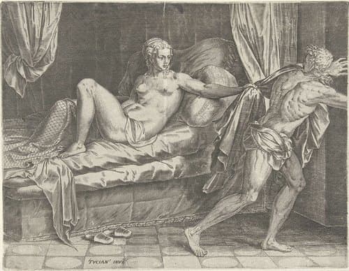 Jozef en de vrouw van Potifar by Cornelis Cort