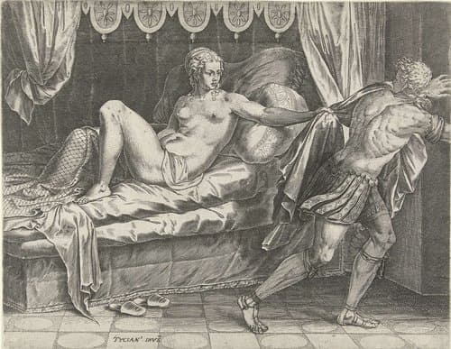 Jozef en de vrouw van Potifar by Cornelis Cort