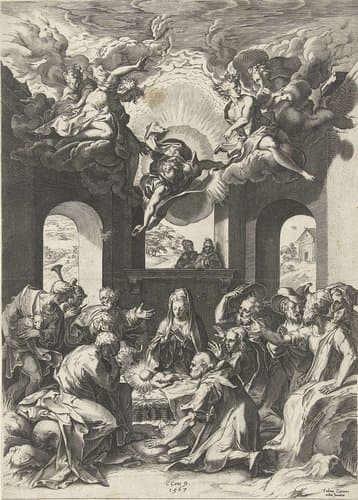 Aanbidding door de herders by Cornelis Cort