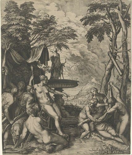 Diana ontdekt de zwangerschap van Callisto by Cornelis Cort