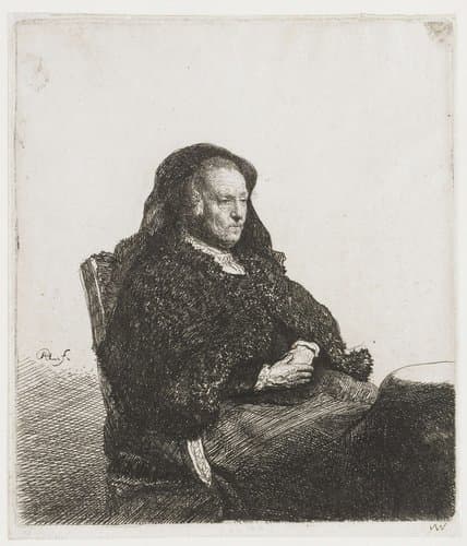 Rembrandt’s Mother Seated at a Table by Rembrandt van Rijn