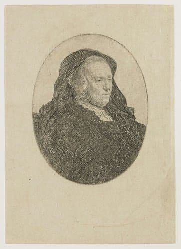 The artist's mother seated at a table by Rembrandt van Rijn