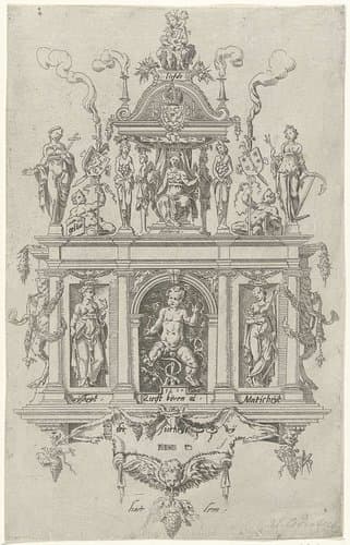 Blazoen van de Haarlemse rederijkerskamer De Wijngaertrancken by Dirck Volckertsz. Coornhert
