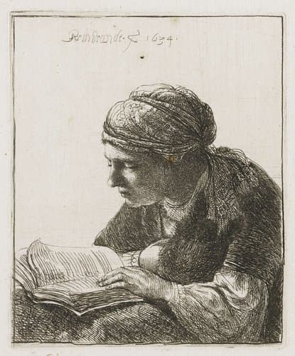 Woman reading by Rembrandt van Rijn