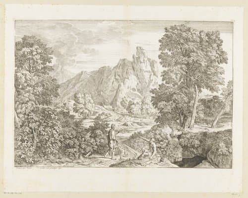 Arcadisch berglandschap met twee herders by Théodore
