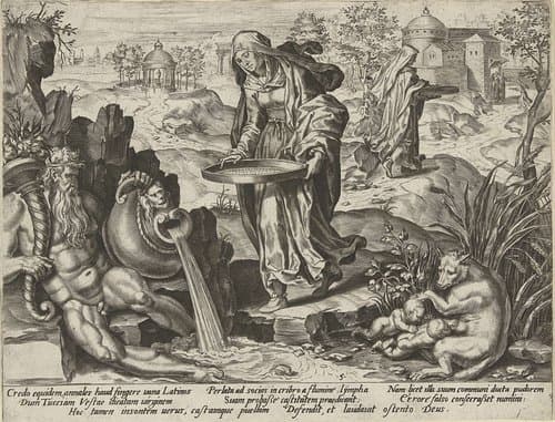 Tuccia met een zeef aan de waterkant