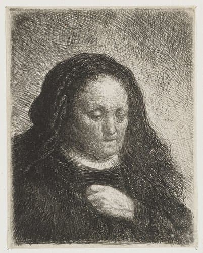 The artist's mother with her hand on her chest by Rembrandt van Rijn