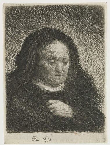 The artist's mother with her hand on her chest by Rembrandt van Rijn