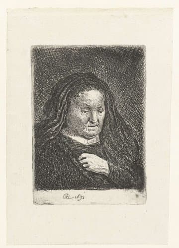 The artist's mother with her hand on her chest by Rembrandt van Rijn