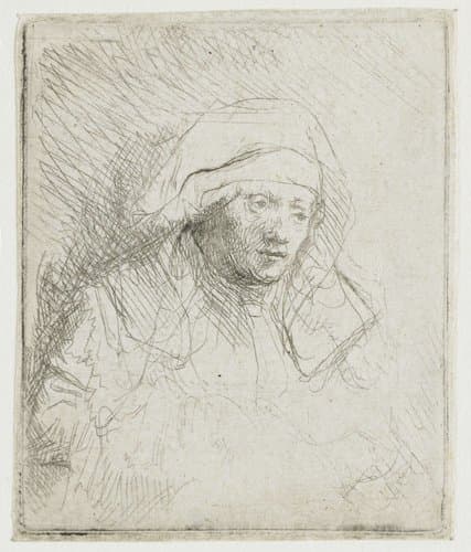 Zieke vrouw met een grote witte hoofddoek by Rembrandt van Rijn