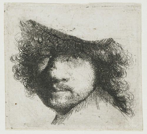 Sheet of studies: head of the artist by Rembrandt van Rijn