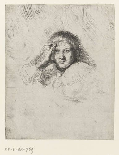Three heads of women, one lightly etched by Rembrandt van Rijn