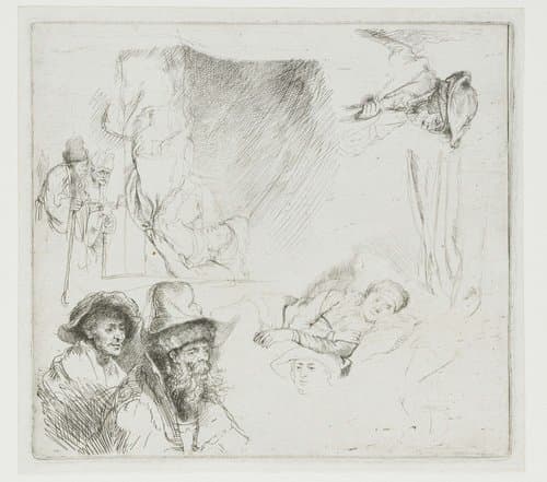 Sheet of Studies, with a Woman Lying Ill in Bed by Rembrandt van Rijn