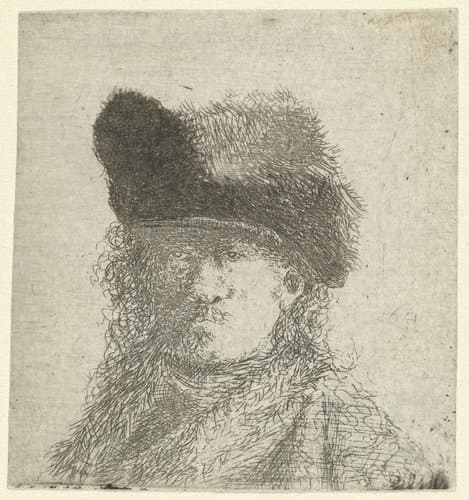 Portret van Rembrandt met bontmuts by anonymous