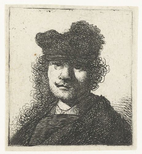 Self-portrait in a cap and dark cloak: bust by Rembrandt van Rijn