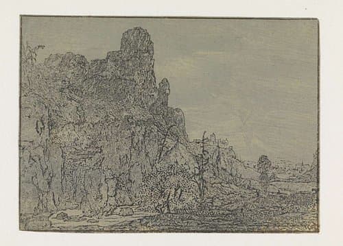Landschap met een steile rots, kleine versie by Hercules Segers